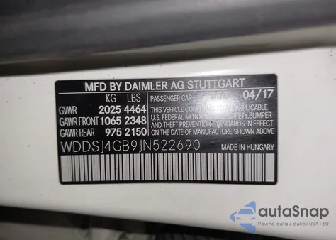 2018 Mercedes-Benz Cla 250 4Matic z USA, uszkodzony, nr VIN WDDSJ4GB9JN522690